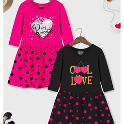 Trampoline Pack Of 2 Three Fourth Sleeves Princess & Cool Love Text Printed Dress - Pink & Black-image-73