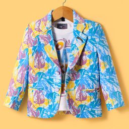 Dapper Dudes Full Sleeves Leaves Printed Blazer With Typography Printed Tee - Light Blue-image-91