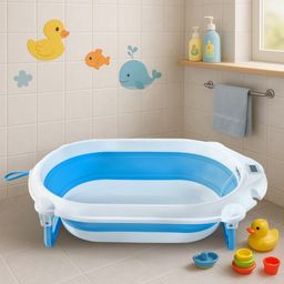 Babyhug Foldable Baby Bath Tub with Drain Plug - Blue-59