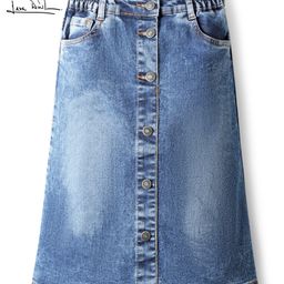 Arias Cotton Medium Wash A-line Skirt With Front Buttons Detailing & Stretch - Blue-image-65