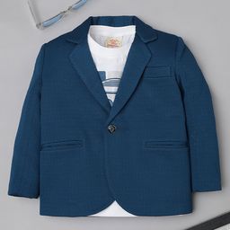 Rikidoos Full Sleeves Textured Blazer With Brooklyn Text Printed Tee - Blue & White-image-91