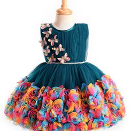Enfance Sleeveless Butterfly & Floral Applique Detailed Knee Length Tutu Dress - Blue-image-45