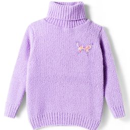 Babyhug Knit Full Sleeves Pullover Turtle Neck Sweater with Butterfly Patch Detailing - Lavender-picture-7