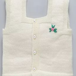 Little Angels Woollen Knitted Sleeveless Floral Embroidered Sweater - Cream-18