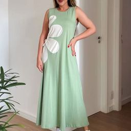 TRENBEE Women Round Neck Printed Maxi Dress-image-83
