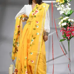 TANTLOOM Floral Printed Zari Pure Cotton Saree-43