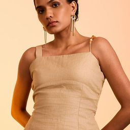 dhaaga Linen Square Neck Sleeveless Top With Maxi Skirt Co-Ords-image-42