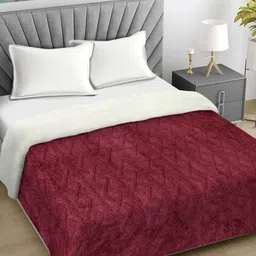 FABINALIV Maroon & White Geometric Woollen Mild Winter 600 GSM Double Bed Comforter-17
