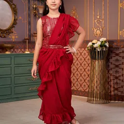 BAESD Women Sequinned Party Belted Saree-image-84