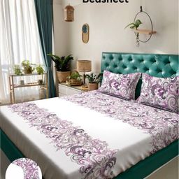 Arrabi Purple & White Floral 300 TC King Bedsheet with 2 Pillow Covers-image-11