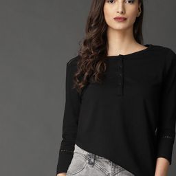 Roadster Black Solid Pure Cotton Top with Lace Detail-picture-31