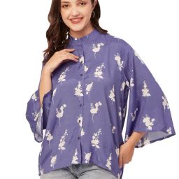 Moomaya Lavender Viscose Floral Print Shirt-picture-6