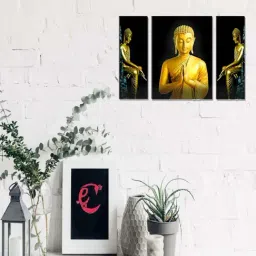 eCraftIndia 6MM MDF Set of 3 Lord Buddha Satin Matt Texture UV Art Painting-image-64