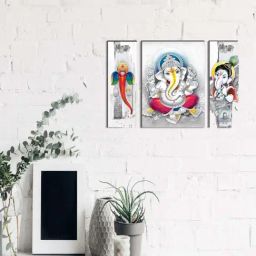 eCraftIndia 6MM MDF Set of 3 Lord Ganesha Satin Matt Texture UV Art Painting-14