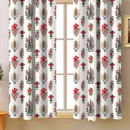 Steve & Anderson Indian Motifs White & Red 2 Pieces Black Out Window Curtain (5 Feet)-image-98