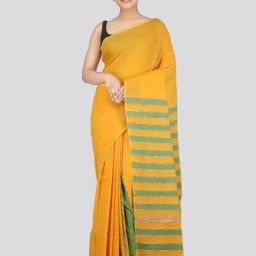 Pinkloom Yellow Cotton Woven Saree With Unstitched Blouse-picture-15