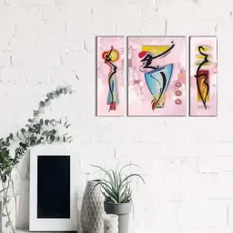eCraftIndia 6MM MDF Set of 3 Dancing Tribal Women Satin Matt Texture UV Art Painting-image-83
