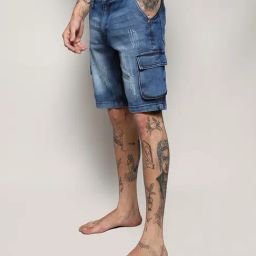 Campus Sutra Blue Regular Fit Distressed Denim Shorts-picture-39