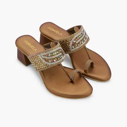 FORVELA Embellished Open Toe Block Heels image 5