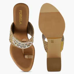 FORVELA Embellished Open Toe Block Heels image 2
