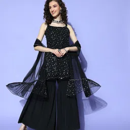 Ahalyaa Black Printed Regular Kurti With Sharara & With Dupatta-44