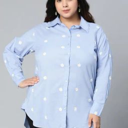 Oxolloxo Blue Cotton Floral Print Shirt-image-70