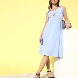 DODO & MOA Light Blue Slim Fit A Line Dress-image-76