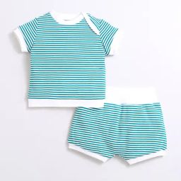 Nino Bambino Kids Teal & White Striped Top with Shorts-image-71