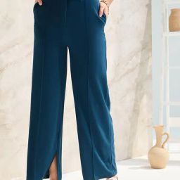 Styli Blue High Rise Wide Leg Trousers-image-42