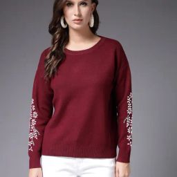 Mafadeny Maroon Regular Fit Sweater-picture-23