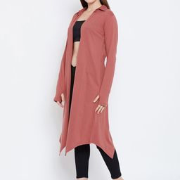 Hypernation Peach-Coloured Solid Open Front Shrug image 5
