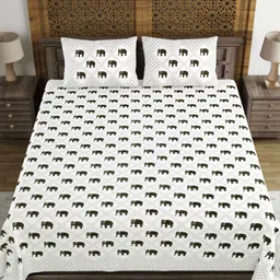 BLOCKS OF INDIA Brown & White Ethnic Motifs 210 TC King Bedsheet with 2 Pillow Covers-image-70