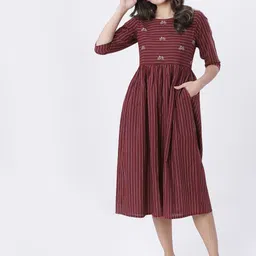 Vishudh Cotton Striped Fit and Flare Midi Dress-image-84