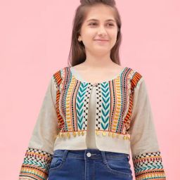 Aarika Kids Beige Embroidered Jacket-image-79