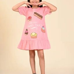 LilPicks Kids Peach Printed Dress-image-59