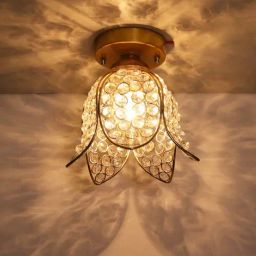 Homesake Gold Metal Lotus Crystal Flush Mount Ceiling Light-image-1