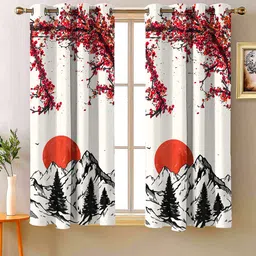 Steve & Anderson Aura White And Red 2 Peices Printed Window Curtains (5 Feet)-11