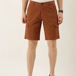 IVOC Brown Regular Fit Cargo Cotton Shorts-image-58
