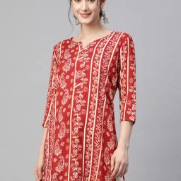 One Femme Red Floral Print A Line Kurti-picture-43