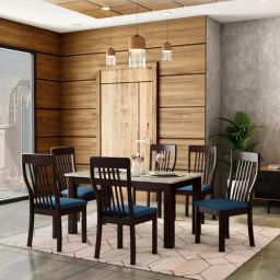 Godrej Interio Allure Black & White Rubber Wood 6 Seater Rectangular Dining Table-1