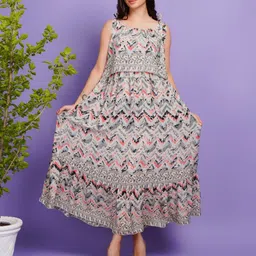 Boholyfe Floral Print Tie-Up Neck Midi Dress-image-29
