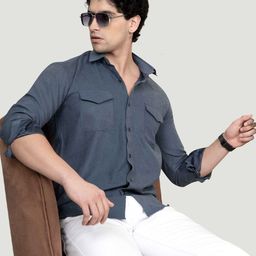 ALMATY Men Comfort Spread Collar Solid Casual Shirt-image-40