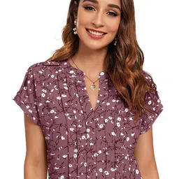 SANJANA SILK Floral Print Mandarin Collar Extended Sleeves Cotton Top-image-91