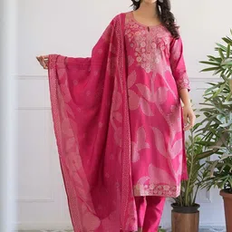 Moda Rapido Women Embroidered Cotton Blend Kurta Sets With Dupatta-picture-44