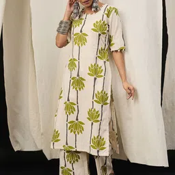 Anouk Floral Printed Round Neck Pure Cotton Kurta With Palazzos-image-40