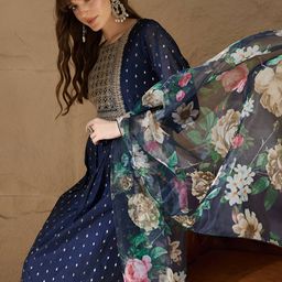 VredeVogel Women Chanderi Silk Woven Design Kurta with Leggings & Dupatta-picture-27