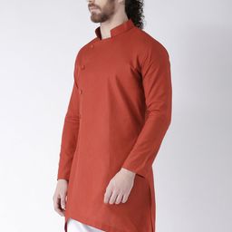 DEYANN Men Rust Solid A-Line Kurta image 2