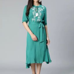 Oxolloxo Teal Embroidered Wrap Dress-image-47