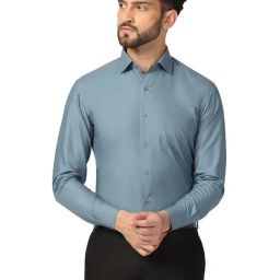 TAHVO Grey Cotton Slim Fit Shirt-image-72