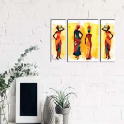 eCraftIndia 6MM MDF Set of 3 Dancing Tribal Women Satin Matt Texture UV Art Painting-picture-25